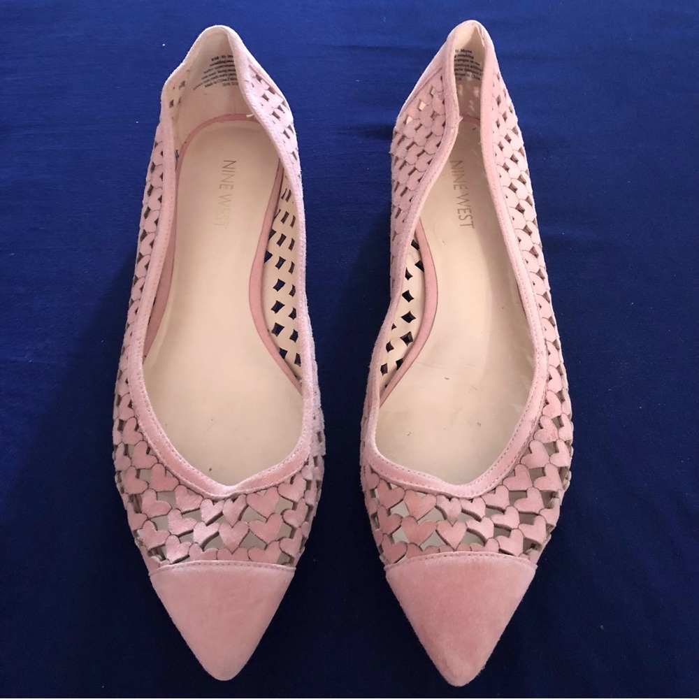 Nine West Ashling Leather Heart Cut-Out Flats Color Pink Size 8.5M